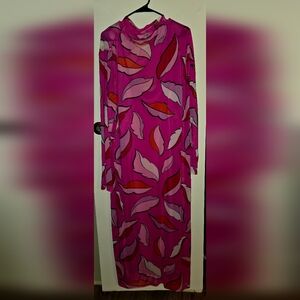 Bold Pink Leaf-Print Dress